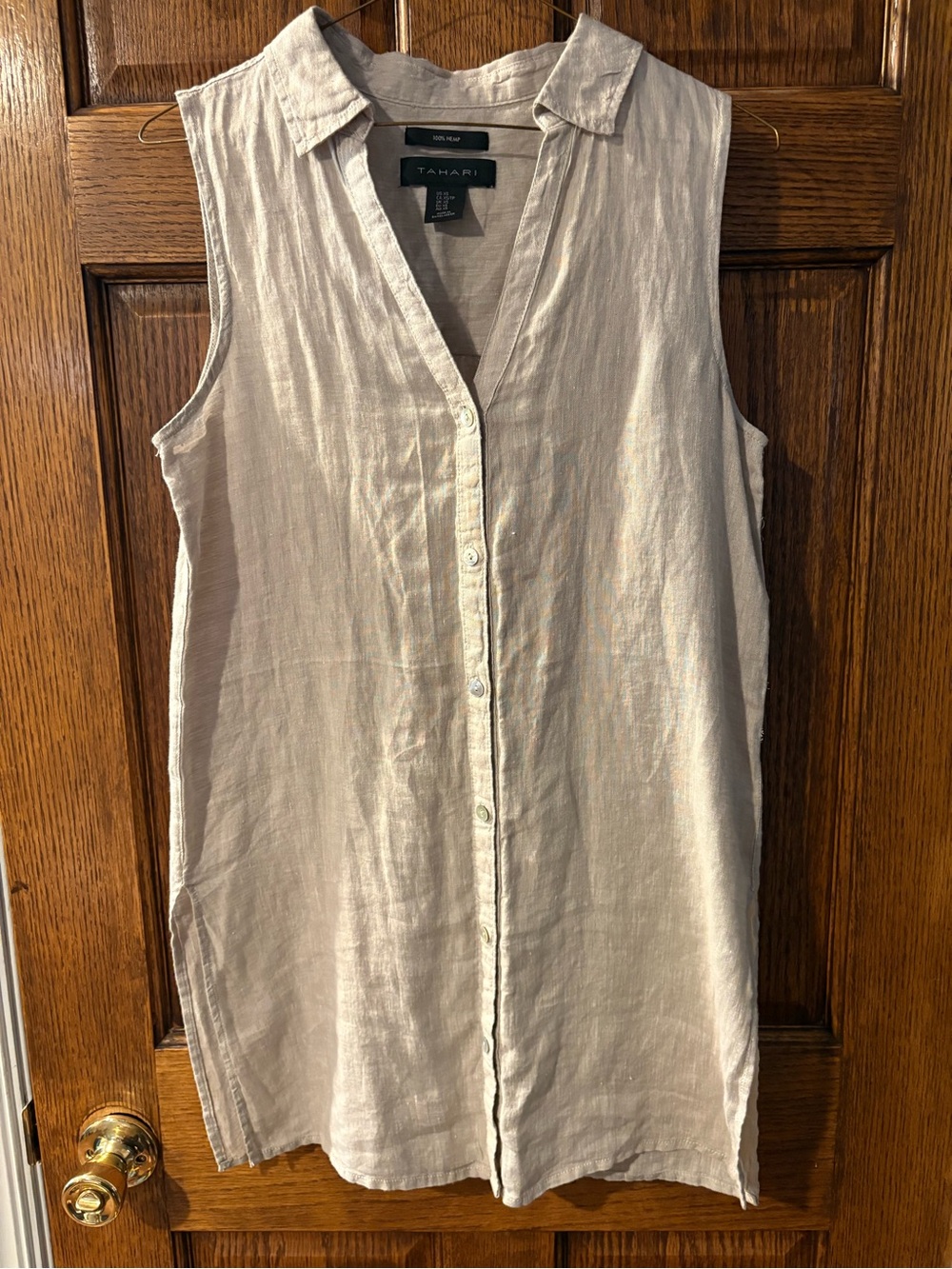 TAHARI Lavender-Beige Hemp Tunic Top